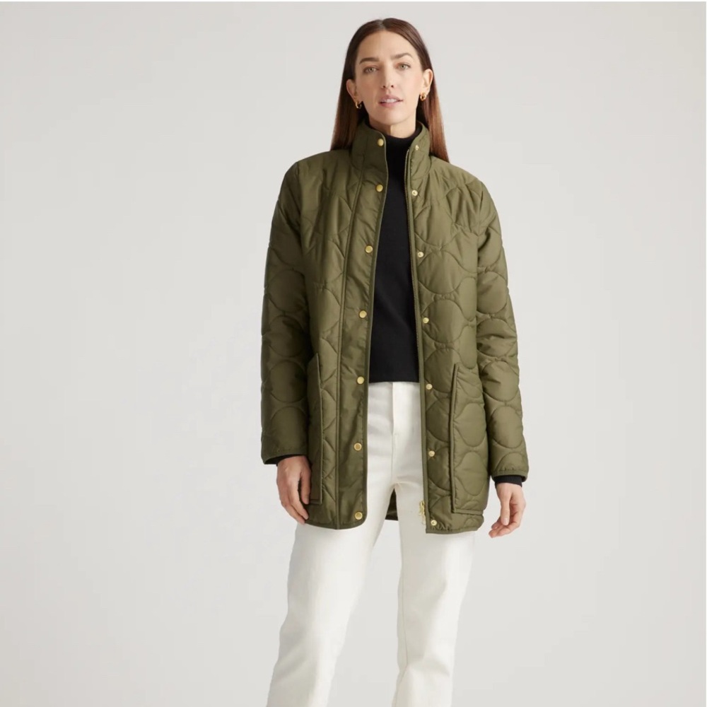 Like New! 🍁 Quince Featherless Quilted Long Puffer Jacket (Olive | Size M) 🍁